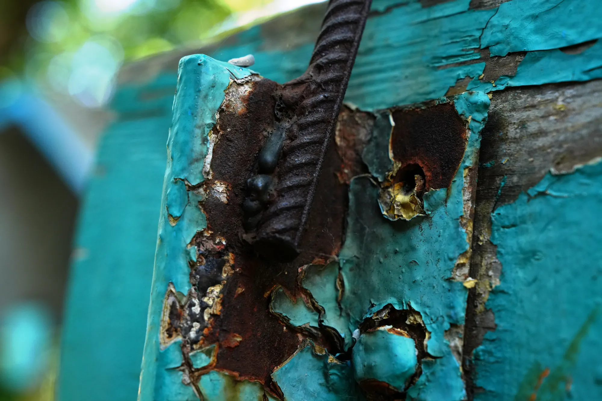 Close-up of a welded joint under inspection